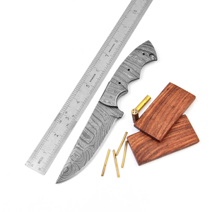 Kit DIY de fabrication de couteaux Damas - Lame vierge en acier Damas forgé à la main avec manche pleine longueur, étui en cuir et kit de broches en laiton - Vente en gros OEM - Product Image 1