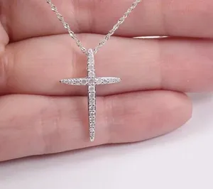 Round Cut Simulated Diamond Women's Stunning Cross Pendant 14k White Gold Plated - Product Image 2
