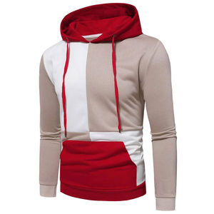 Sweat à capuche pour homme avec empiècements colorblock rouge, blanc et kaki, poche kangourou, vêtements en gros OEM ODM - Product Image 3