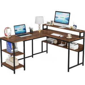 Scrivania a L Reversibile da 150 cm con 2 Supporti per Monitor e Libreria, Scrivania Angolare Profonda per Gaming e Uso Domestico - Product Image 5
