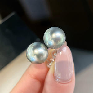 Pendientes de Perlas Naturales de 10-11 mm, Color Gris Platino, Chapados en Oro Blanco de 18K, Plata 925 con Incrustaciones, Hebilla Cuadrada, Casi Perfectos - Product Image 4