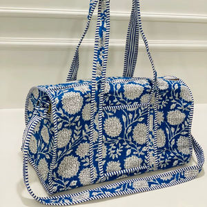 Sac de voyage de luxe en coton imprimé feuilles bleu marine, grande capacité, sac à bandoulière pour le week-end, poche avant, sangle bandoulière, pour femme - Product Image 1