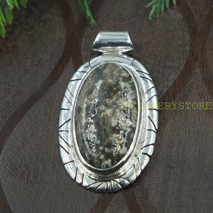 925 Sterling Silver Ocean Jasper Oval Pendant Handmade Natural Gemstone Jewelry Vintage Pattern <b>Statement</b> <b>Necklace</b> Charm Gift - Product Image 3
