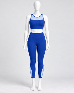Women's Mesh Panel Sports Bra High Waist <b>Side</b> <b>Pocket</b> <b>Leggings</b> Set 2 Piece Gym Activewear Custom Private Label Wholesale - Product Image 4