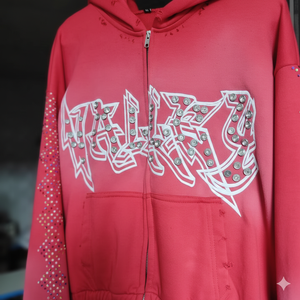 Sweat-shirts à capuche unisexes surdimensionnés et déchirés avec fermeture éclair, personnalisables avec logo sérigraphié et strass, en matériaux de qualité supérieure à prix abordables - Product Image 5