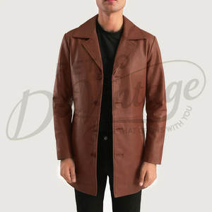 Abrigo de Cuero Marrón Premium para Hombre, Corte Entallado, Estilo Gabardina, Piel de Oveja Genuina, Chaqueta Casual de Negocios, Prenda Exterior Clásica - Product Image 1