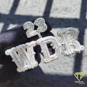 Number Bail Baguette Moissanite Custom <b>Name</b> Pendant Iced Out <b>Letter</b> Pendant Cuban Link Chain Hip Hop Style Jewelry Manufacturer - Product Image 6