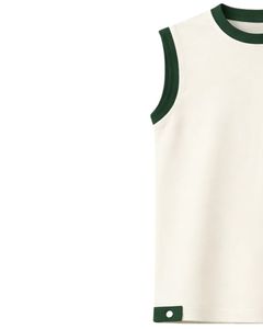 Customized Men White Sleeveless Tank Top And Shorts Set Casual Summer Cotton Outfit Dark <b>Green</b> Trim Drawstring Two Piece Set - Product Image 3