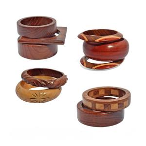 Bracelets artisanaux en bois de Sisso et de Bloodwood – Ensemble de bijoux en bois poli à la cire de teck pour femmes - Product Image 6