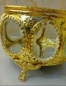 Luxury Gold Metal Brass Modern Jewelry <b>Box</b> Hinged <b>Lid</b> <b>Decorative</b> Trinket Organizer Ornate Candy Dish Wedding Diwali Housewarming - Product Image 6