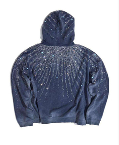 Nouveau sweat à capuche zippé unisexe en molleton 100% coton, style streetwear délavé à l'acide, orné de strass, confortable et tendance - Product Image 4