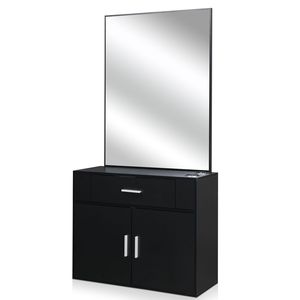 Mobile da Salone Nero con 1 Cassetto e 1 Anta con Specchio, Top in Lino e Pannello E0 al 15%, Modello 75512472 - Product Image 1