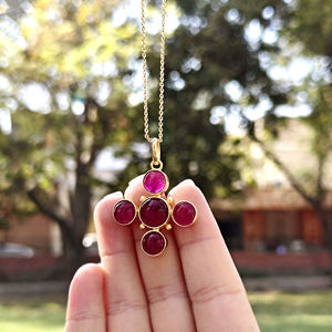 18k gold plated cross <b>necklace</b> round cabochon <b>ruby</b> jade christian jewelry <b>necklace</b> solid brass wholesale women fashion <b>necklace</b> - Product Image 3