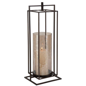 Porte-bougie Hurricane de table au design élégant avec base en acrylique, décoration pour la maison et les mariages, supports de bougies plaqués or faits à la main - Product Image 5