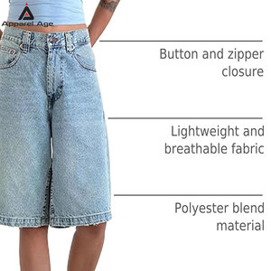 Shorts en jean baggy pour femmes, coupe droite, longueur genou, décontractés, avec poches - Product Image 3