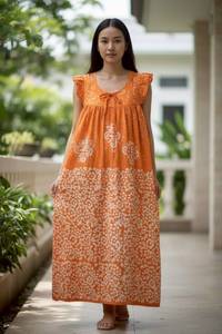 Tie Dye <b>Batik</b> Embroidery Vintage Maxi <b>Dress</b> (Floor-Length) Rayon Nonwoven Fabric Strapless Short Sleeve Breathable Eco-Friendly - Product Image 2