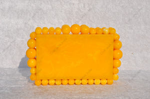 Luxury Yellow Resin Clutch Bag <b>Handmade</b> Beaded Frame Evening Party Handbag Designer Womens Fashion Statement Purse - Product Image 2