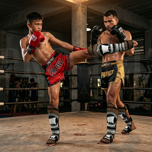 Dernier design, protège-tibias de Muay Thai à motif imprimé intégral, sur mesure, pour entraînement de kickboxing et MMA, en cuir PU, pour le combat - Product Image 2