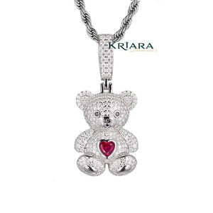 Pendentif Ours en Peluche en Argent 925 Plaqué Rhodium, Diamant de Laboratoire Rond Brillant de Style Dessin Animé, Unisexe, pour Usage Quotidien - Product Image 3