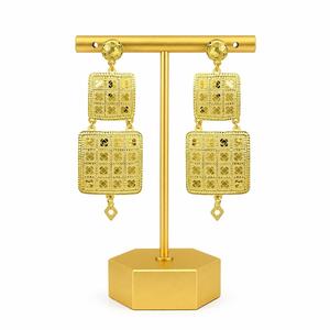 Wholesale 14K 18K 24K Gold Plated Tiered <b>Square</b> Filigree Dangle Earrings Middle Eastern Turkish South Asian Bridal Statement Set - Product Image 1