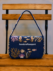 Sac à bandoulière floral perlé fait main avec fermeture magnétique |   Écologique et léger |   Conception de logo personnalisée disponible | - Product Image 5
