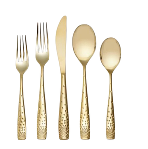 Elegante Juego de Cubiertos Dorados con Diseño Martillado, Cubertería para Boda, Cuchara, Tenedor, Cuchillo, Tenedores de Postre de Acero Inoxidable Plateado - Product Image 1