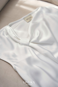 Women's Feminine Solid White Satin Asymmetrical Neck <b>Cap</b> Sleeve Summer Casual Office Blouse Breathable Draped Top SOEN - Product Image 6