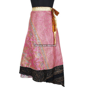 Faldas Vintage de Seda de 2 Capas, Estilo Sari, Envolventes y Reversibles, Largas - Product Image 5
