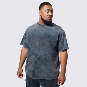 Men's Oversized <b>Tie</b>-Dye Cotton T-Shirt Short Sleeve O-Neck Casual Jersey <b>Knitted</b> Solid Washed Fit - Product Image 3