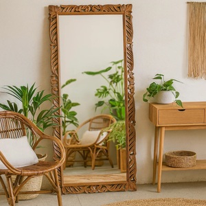 Classic Handcrafted <b>Wooden</b> Accent Mirror Vintage Inspired Carved <b>Border</b> for Elegant Contemporary Spaces - Product Image 1
