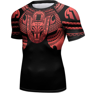 Camiseta de Compresión de Manga Corta para Hombre, con Estampado de Dragón Tribal Rojo, de Secado Rápido, en Poliéster, con Diseño de Logotipo Frontal - Product Image 4