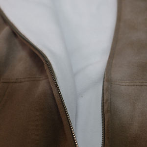 Custom Brown Mineral Wash Zip Hoodie 100% Cotton Fleece Vintage Regular Fit Pocket Breathable Eco-Friendly Streetwear Sweatshirt - Product Image 4