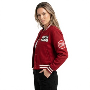 Custom Logo Embroidered Varsity <b>Jacket</b> Red Wool Polyester Unisex Preppy Style Patch Design Front and Sleeve - Product Image 1