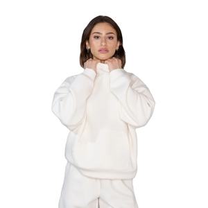 Vente en gros 100% coton anti-boulochage tricoté sweats à capuche pour femmes logo en relief personnalisé décontracté long poids lourd style hiver avant - Product Image 4