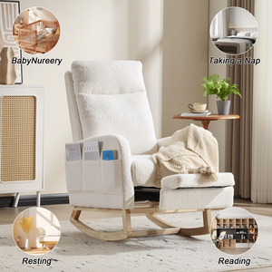 Schienale alto moderno accento sedia a dondolo in legno massello con gambe per vivaio imbottito a dondolo sedia comoda per soggiorno - Product Image 6