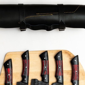 Ensemble de couteaux de chef en acier au carbone 5 pièces, faits à la main, ambidextres, ultra-affûtés, résistants à la rouille, avec étui en cuir |   Cadeau Parfait pour Lui - Product Image 5