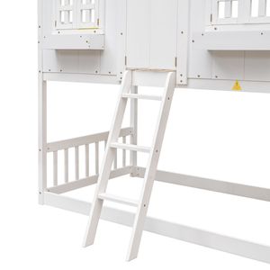 Letto a castello bianco a due piazze con finestra sul tetto, porta a cassetta, sponde di sicurezza e scaletta per bambini - Product Image 5