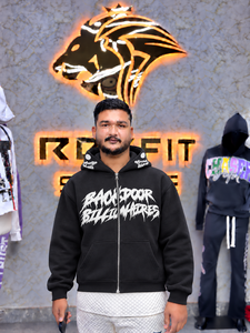Custom Mens <b>Black</b> <b>Zip</b> <b>Up</b> <b>Hoodie</b> Front Letter Puff Print Streetwear Regular Fit Cotton Fleece Sweatshirt - Product Image 1