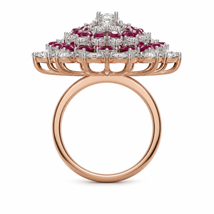 Bague de cocktail de luxe en or rose 14 carats avec diamant de laboratoire rond certifié IGI, motif fleur de rubis, cadeau de mariage, bijoux personnalisés OEM - Product Image 2
