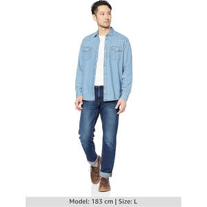 Camisa de Mezclilla Clásica de Manga Larga para Hombre, Corte Regular, para Uso Casual, Mezcla de Algodón Resistente con Cuello y Puños con Botones - Product Image 2