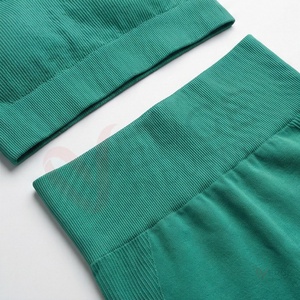 <b>Women</b> Seamless <b>Green</b> Yoga Set 2 Piece Scoop Neck Racerback Crop Top High Waist Calf Length <b>Leggings</b> - Product Image 5