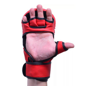 Gants de combat MMA rouges à demi-doigts en PU, imperméables, respirants, anti-humidité, légers, ajustables, OEM - Product Image 3