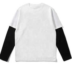T-shirt à manches longues superposées à motif pour femme avec logo personnalisé, haut à manches gaufrées - Product Image 2