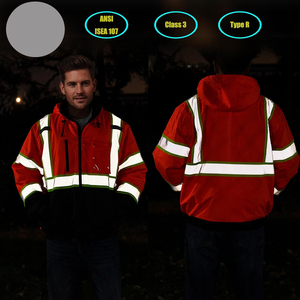 เสื้อแจ็คเก็ตนิรภัยสะท้อนแสงสำหรับผู้ชาย ANSI Class 3 Type R ผ้าฟลีซ กันลม ปิดด้วยซิป เหมาะสำหรับงานหนักและสวมใส่ในฤดูหนาว - Product Image 3