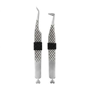 Pinzas de acero inoxidable con punta fina, herramienta de precisión, diseño curvo verde menta para colocación de extensiones de pestañas - Product Image 4