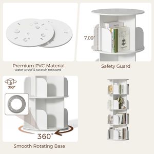 Librería Giratoria de 4 Niveles, Librería Giratoria de 360 Grados con Protector de Seguridad, Almacenamiento de PVC que Ahorra Espacio, Color Blanco - Product Image 5