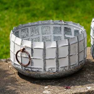 Jardinières décoratives ovales en métal galvanisé blanc, faites à la main, avec finition patine blanche, pour extérieur. - Product Image 5