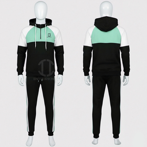 Men Color Blocking Hooded Tracksuit Set Full Sleeve Casual Sweatshirt With Side Pockets Autumn Wear <b>Leisurewear</b> Tracksuits - Product Image 2