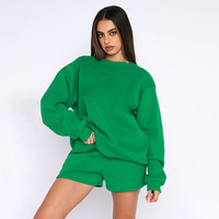 Ensemble court en polaire premium pour femme, deux pièces, en spandex/polyester, uni, à séchage rapide, respirant, sweat à capuche, grande taille, fitness