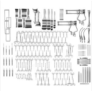 MEDIVA ESSENCE 197PCS Juego de Instrumentos Quirúrgicos Manuales para Laparotomía Abdominal, Acero Inoxidable Alemán, Antioxidante y Pasivado - Product Image 1